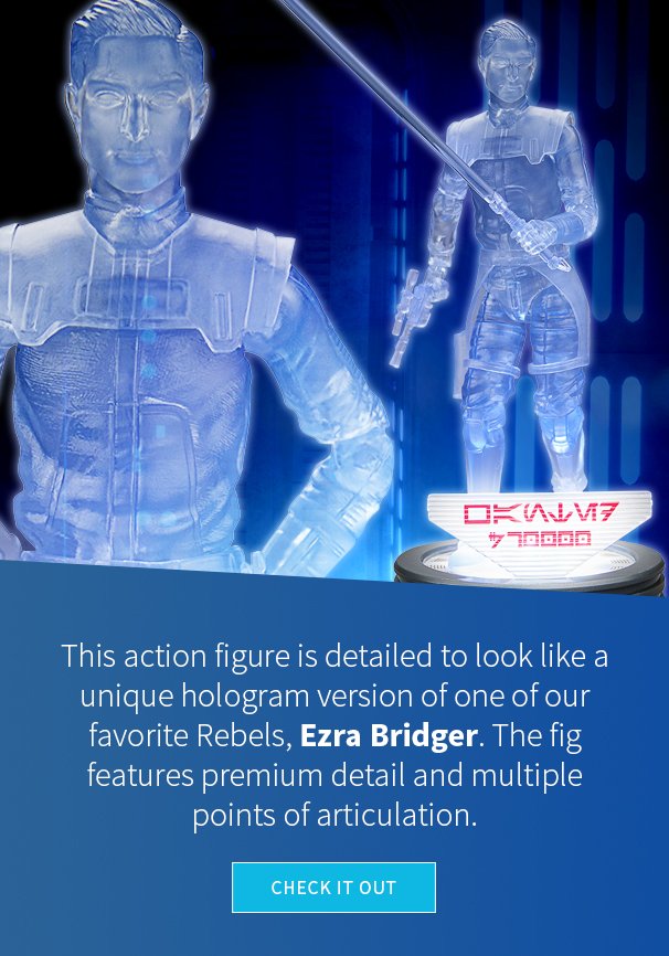 This action figure is detailed to look like a unique hologram version of one of our favorite Rebels, Ezra Bridger. The fig features premium detail and multiple points of articulation.