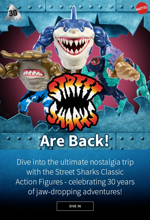 Sink Your Teeth into Street Sharks! Dive into the ultimate notalgia trip with Street Sharks Classic Action Figures - celebrating 30 years of jaw-dropping adventures!