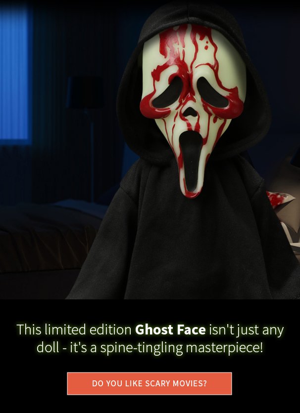 This limited edition Ghost Face isn't just any doll - it's a spine-tingling masterpiece! It's Showtime! 