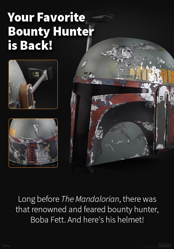 Your Favorite Bounty Hunter is Back! Long before The Mandalorian, there was that renowned and feared bounty hunter, Boba Fett. And here's his helmet!