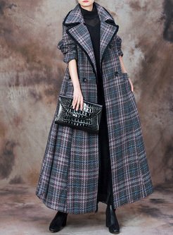 New Plaid Large Lapel Women Long Overcoats