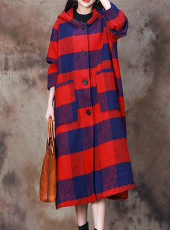 Hooded Plaid Cape Style Jacket Women