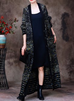 Shiny Braid Long Knit Cardigan Women