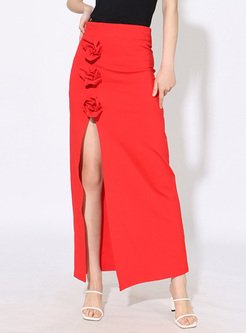 High Slit 3D Rose Women Skirt