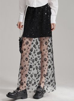 Sheer Mesh Sequins Flower Skirts