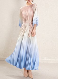 New Smocked Tie Gradient Maxi Dresses