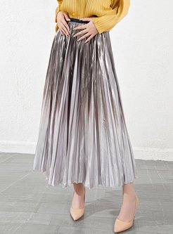 Glossy Elastic Waist Pleated Skirts