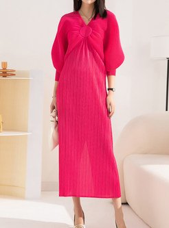 Hot Loose 3/4 Sleeve Pleated Maxi Dresses