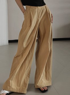 Textured Solid High Waisted Women Slacks