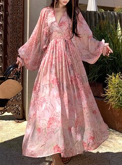 Resort Plunging Neck Floral Maxi Dresses