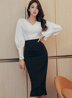 Sexy Long Sleeve Slim Skirt Suits