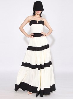 Court Patchwork Big Hem Strapless Dresses