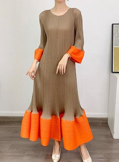 Long Sleeve Patch Work Maxi Dress