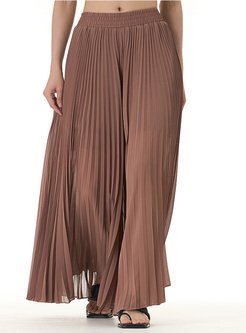 Loose Elastic Waist Pleated Pants Women