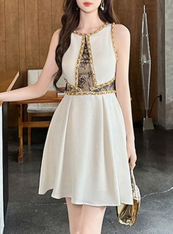 Patchwork Lace Sleeveless Skater Dresses