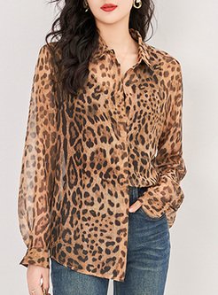 Sheer Leopard Print Women Blouses