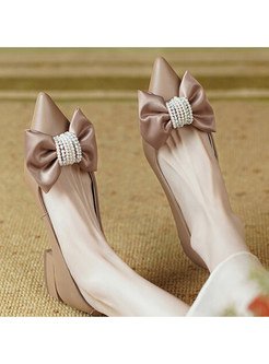 Pointed Toe Bow-Embellished Slip-On Style Women Shoes