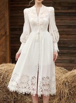 Pretty Openwork Lantern Sleeve Dresses