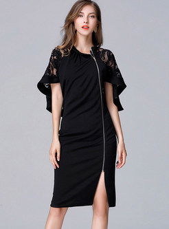 Sexy Bat Kimono Zippered Slit Plus Size Sheath Dress