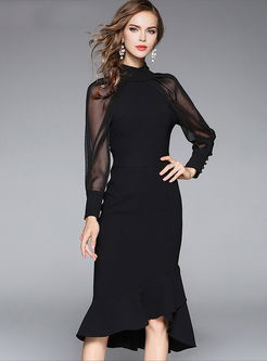 Black Mesh Transparent Mermaid Sheath Dress