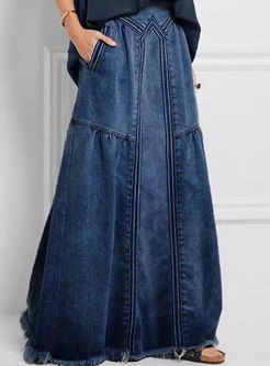 Minimalist Fray Hem Boxy Jean Skirts