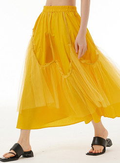 Slouchy Mesh Splicing Long Skirts