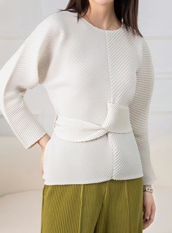 Hot Crewneck Solid Color Knot Front Women Tops