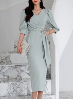 Chic Lantern Sleeve Work Pencil Dresses