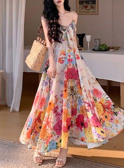 Resort Flower Big Hem Long Dresses