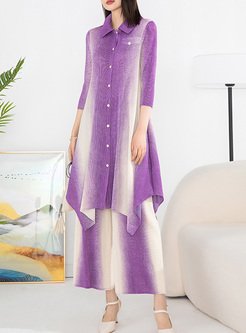 Casual Smocked Gradient Long Tops & Pants