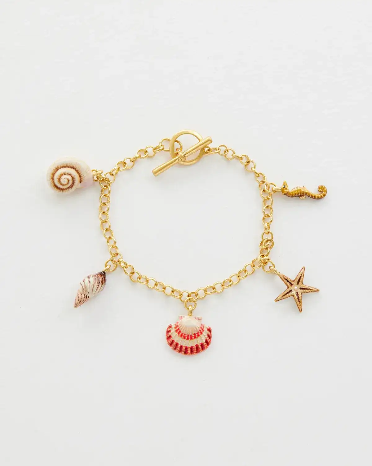 Image of Hand Painted Shell Worn Gold Charm Bracelet