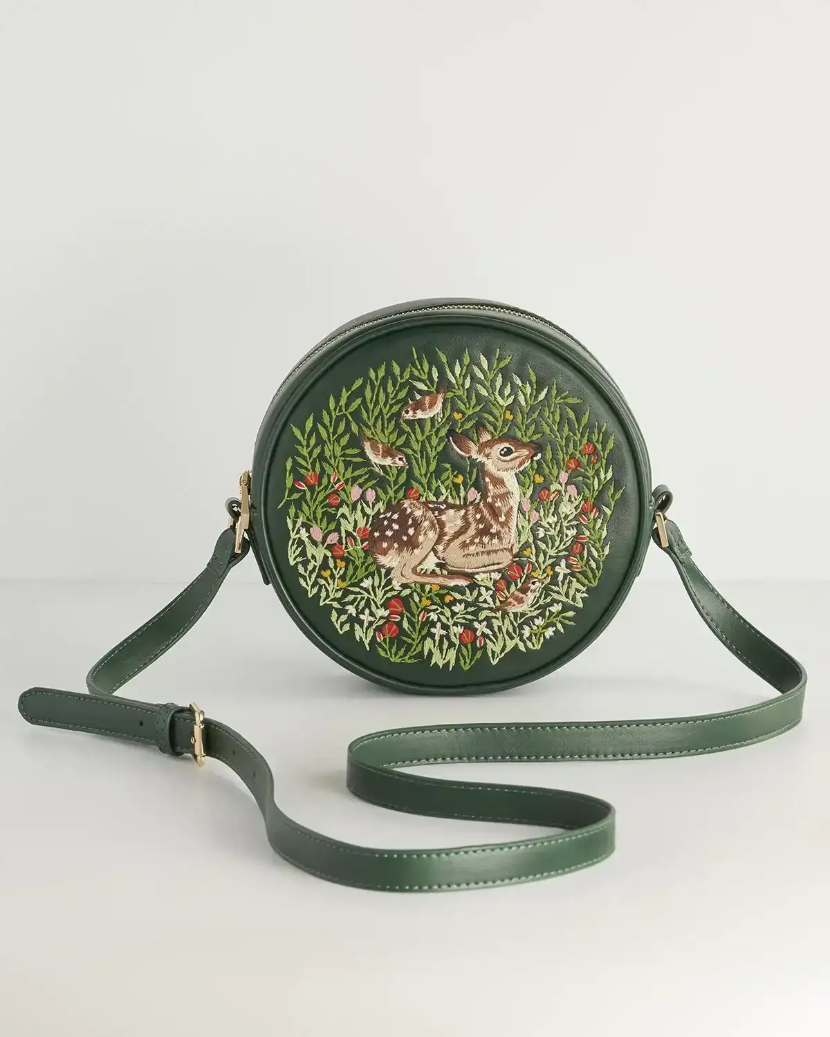 Image of Chloe Giordani Fawn Embroidered Round Saddle Bag - Green