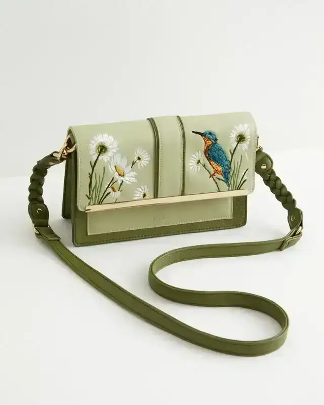 Image of Embroidered Kingfisher Cross Body Bag