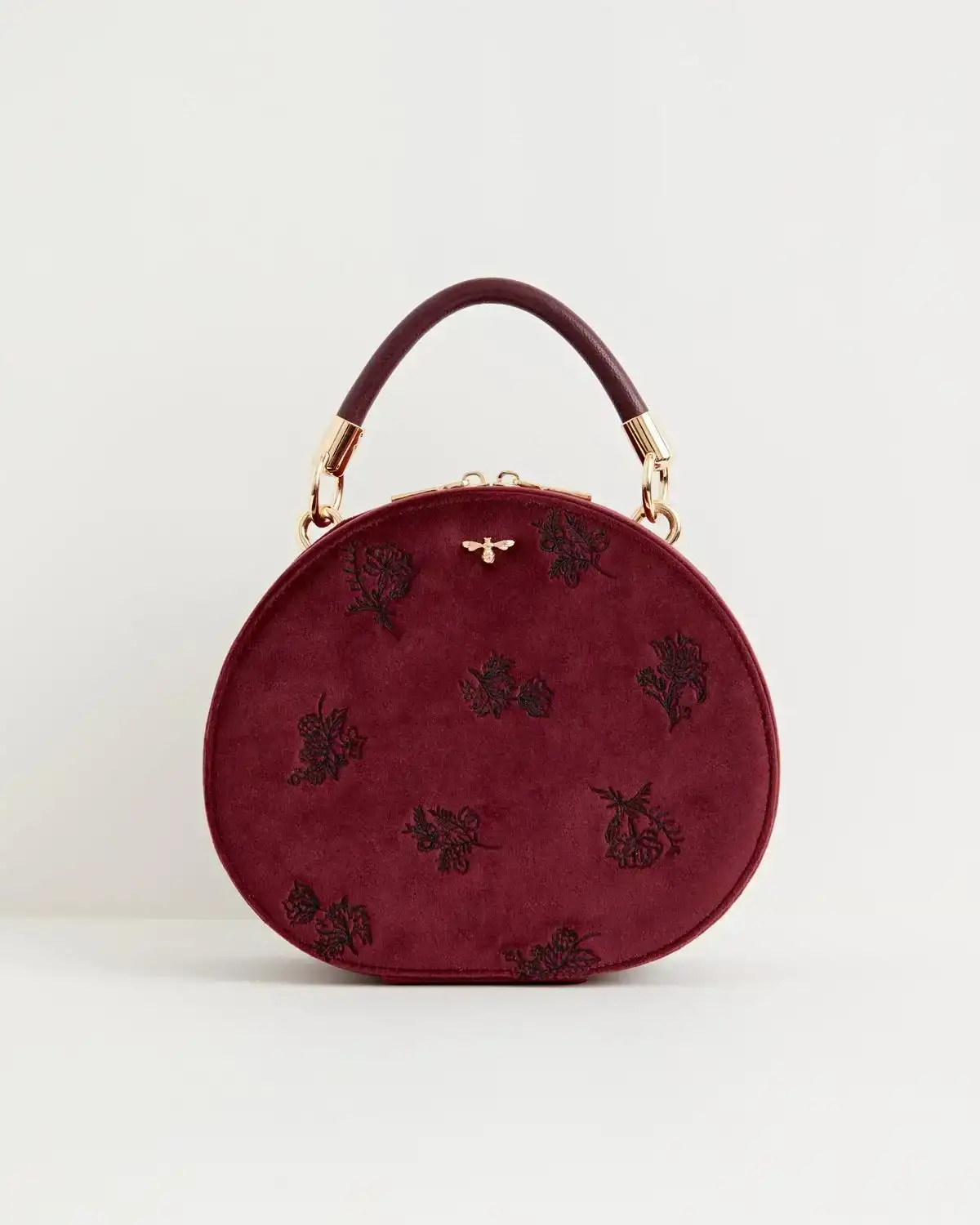 Image of Flora Embroidered Top Handle Bag Redcurrant Velvet
