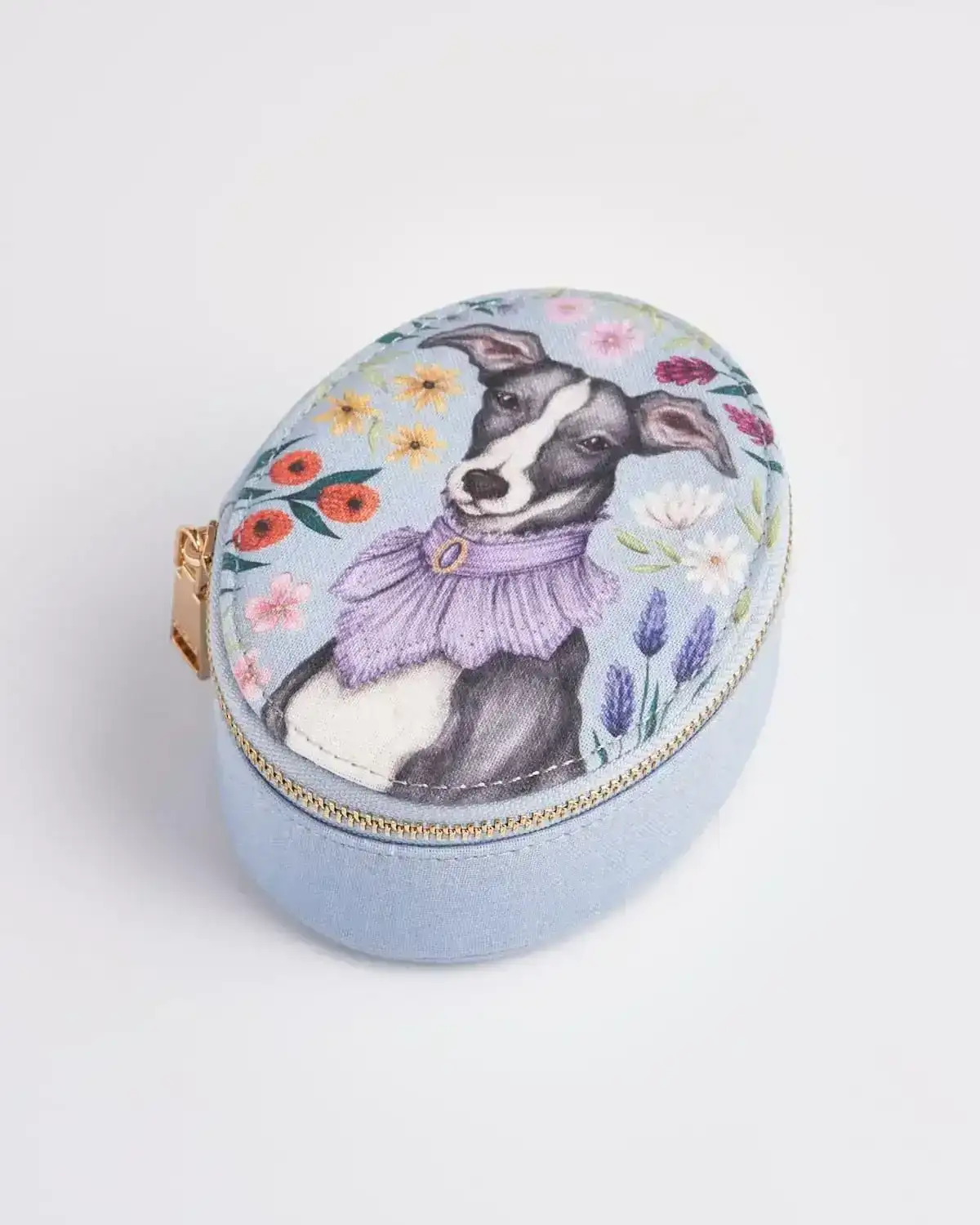 Image of Catherine Rowe Pet Portraits Whippet Blue Oval Jewellery Box