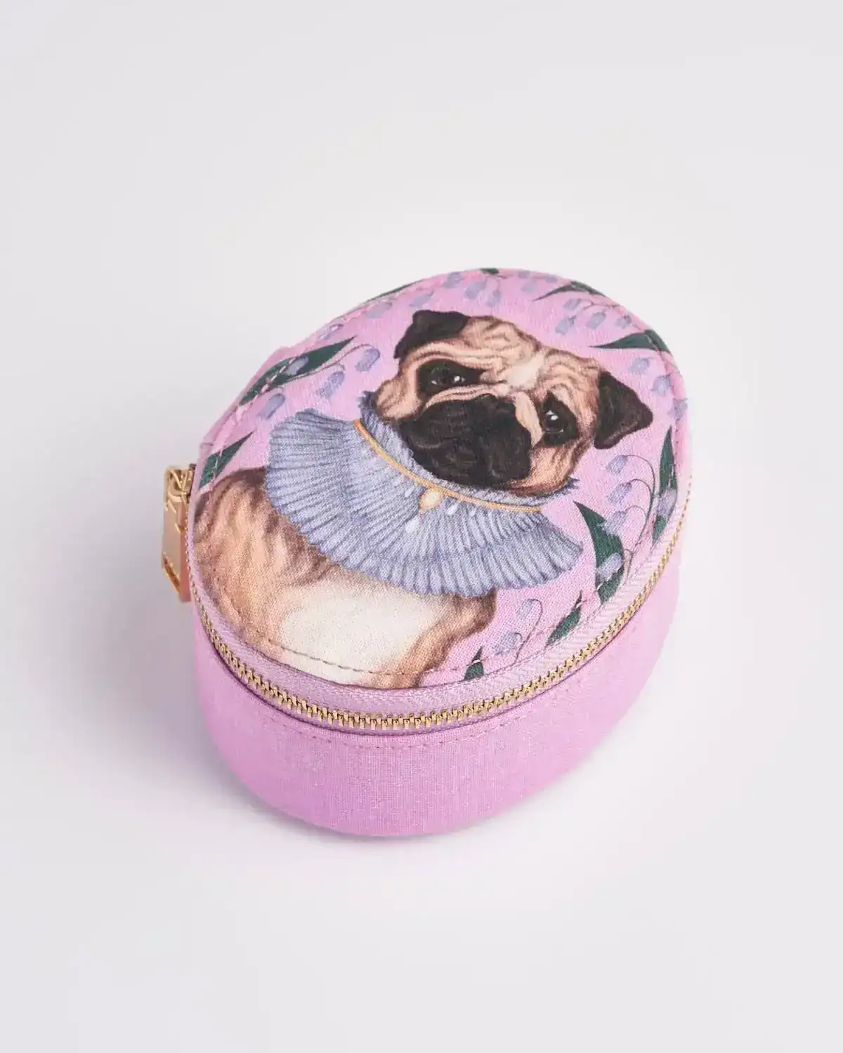 Image of Catherine Rowe Pet Portraits Pug Pink Oval Jewellery Box