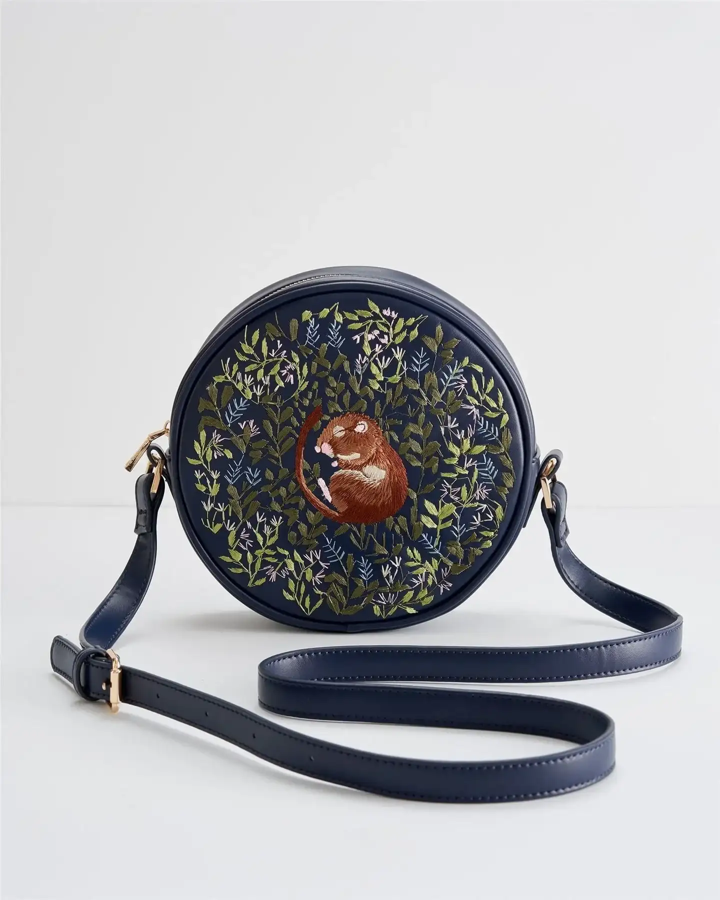 Image of Chloe Giordani Dormouse Embroidered Round Saddle Bag - Navy