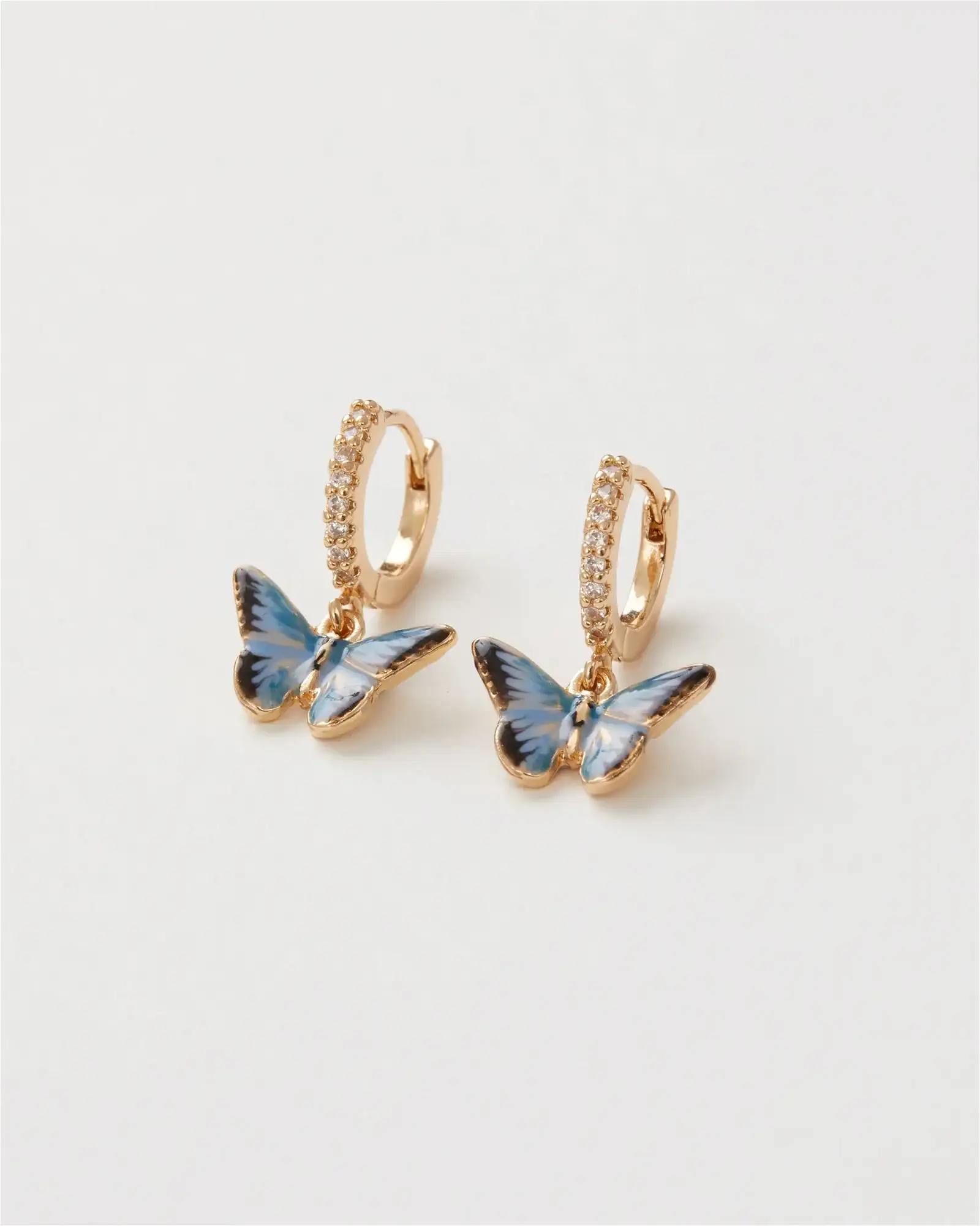Image of Enamel Blue Butterfly Huggie Earrings
