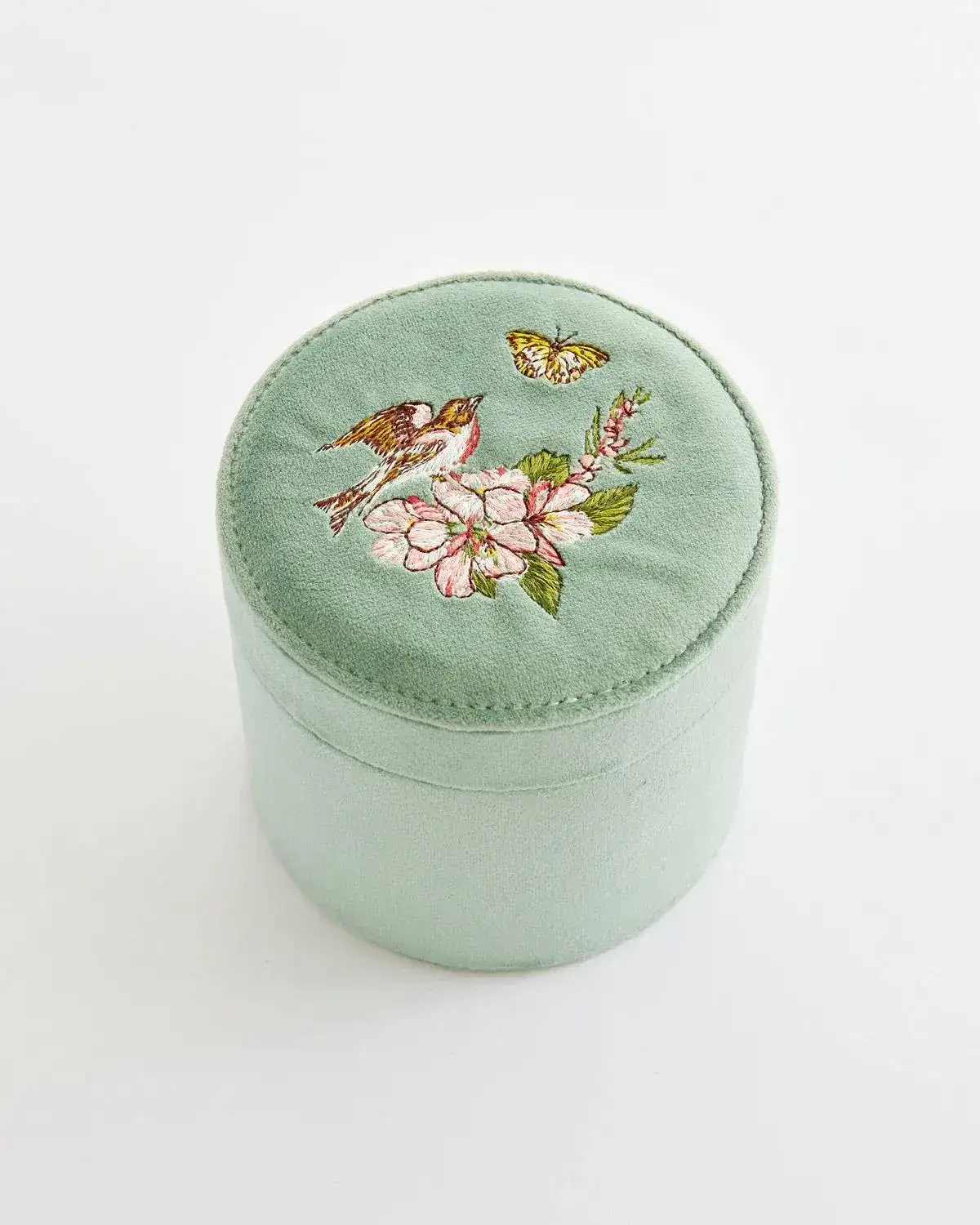 Image of Morning Song Bird Embroidered Round Jewellery Box