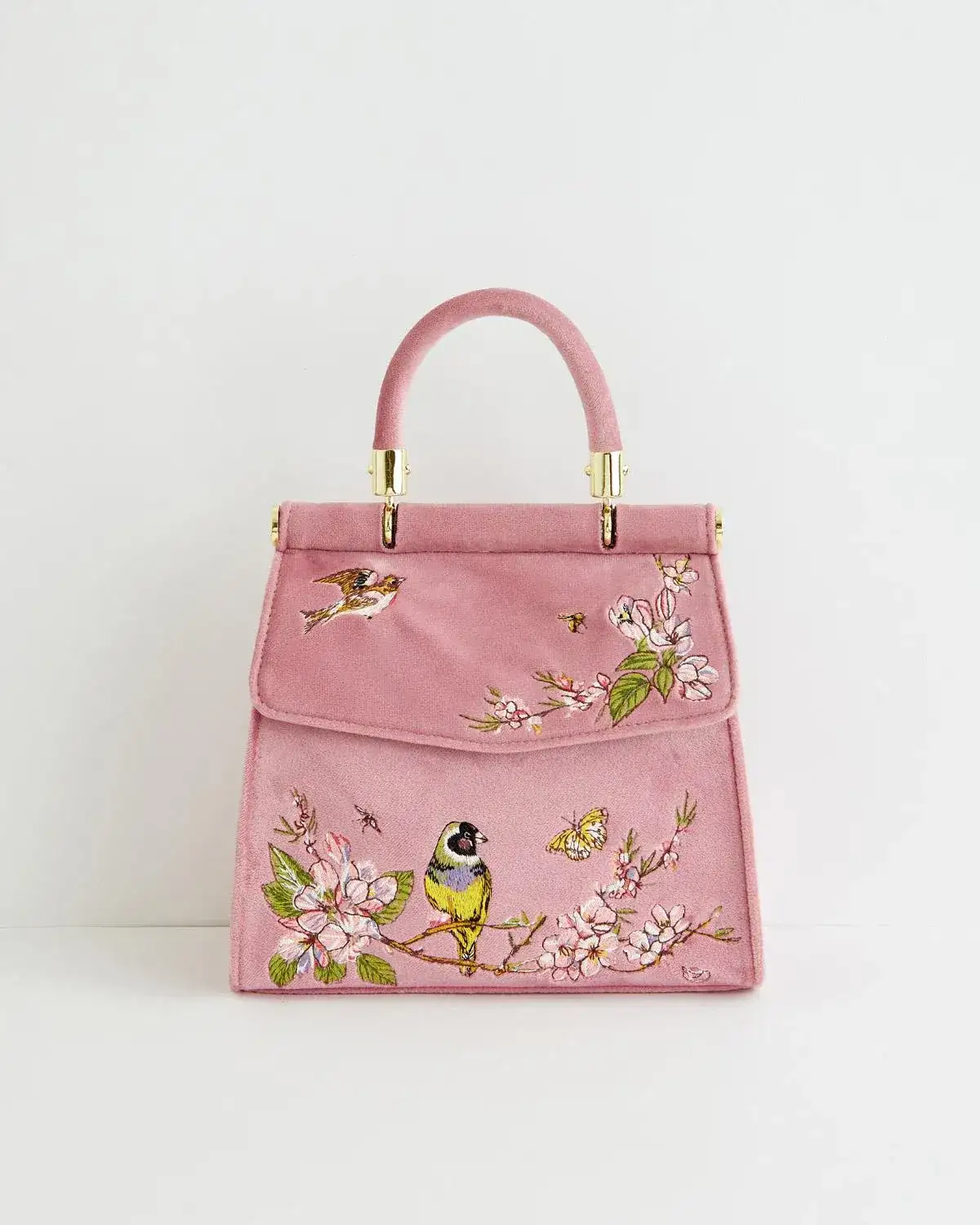 Image of Morning Song Bird Embroidered Mini Pink Tote