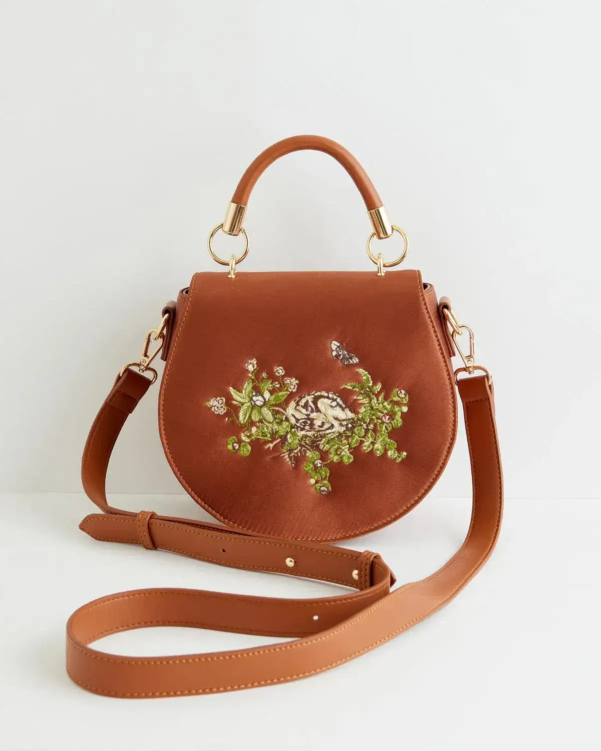 Image of Sleepy Fawn Embroidered Satin Saddle Bag