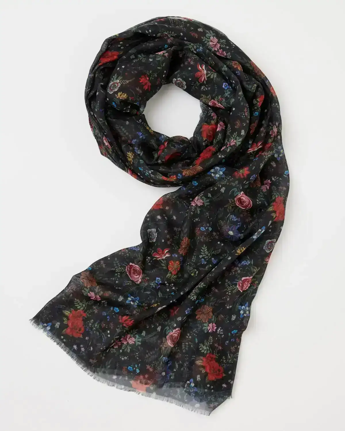 Image of Rambling Floral Lightweight Scarf Black