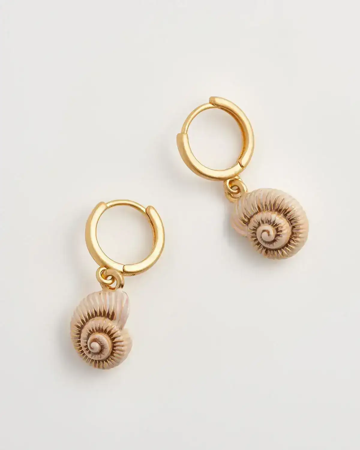 Image of Sea Snail Shell Worn Gold Huggie Hoops