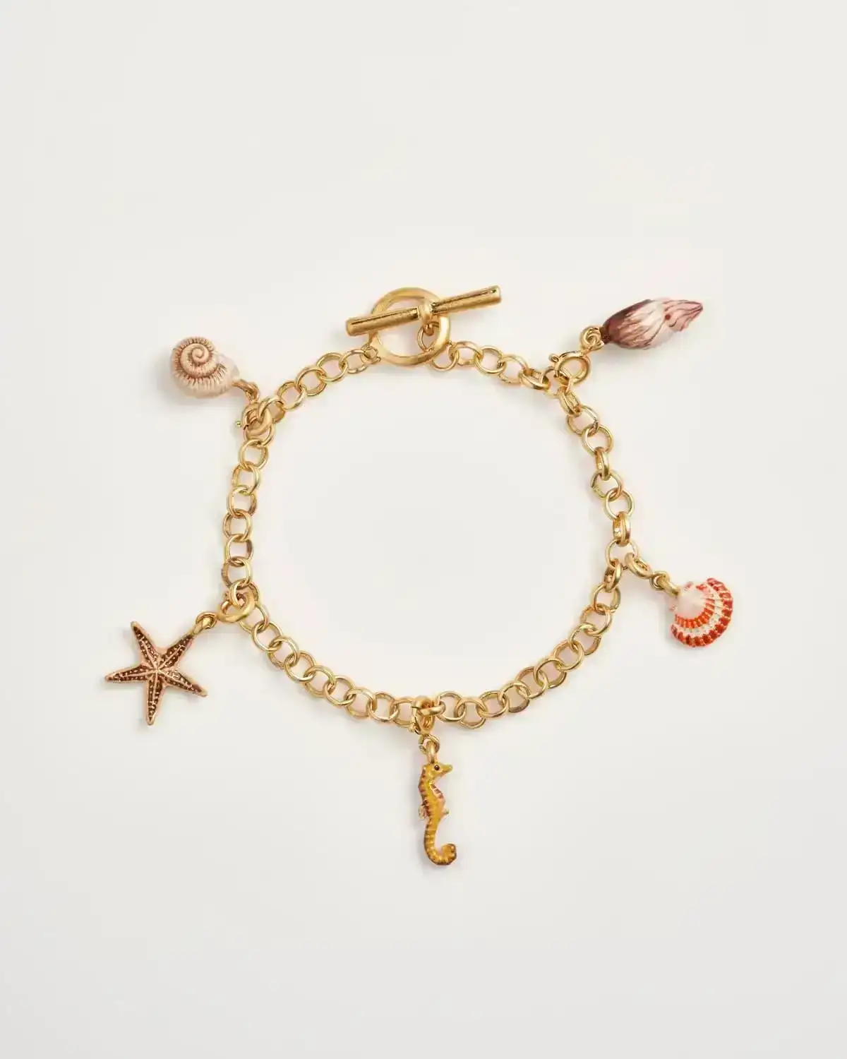 Image of Hand Painted Shell Worn Gold Charm Bracelet