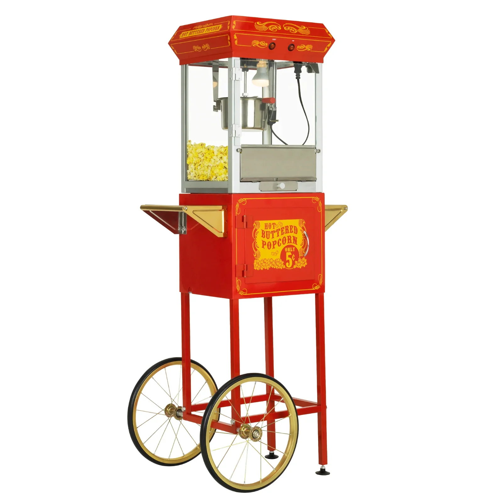 Image of FunTime FT454CR 4oz Red Popcorn Popper Machine Maker Cart Vintage Style