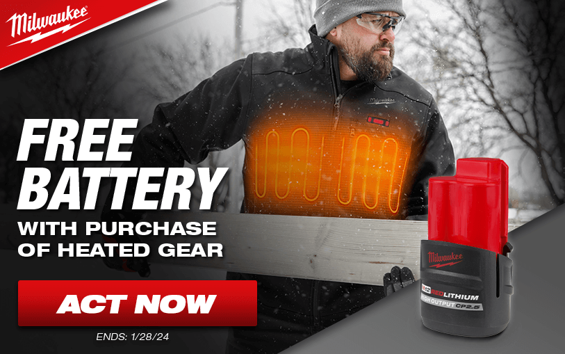 Free Milwaukee Battery With Purchase of Heated Gear