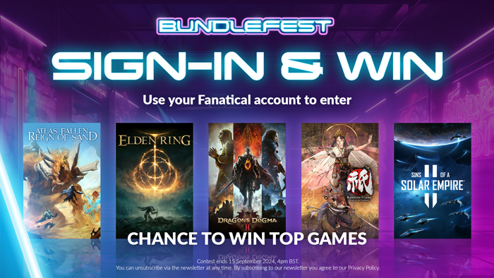 Bundlefest: Sign in & Win! Use your Fanatical account to enter for the chance to win top games! Atlas Fallen: Reign of Sand; Elden Ring; Dragon's Dogma II; Kunistu-Gami: Path of the Goddes; Sins of a Solar Empire II. Contest ends 15 September 2023, 4pm BST. You can unsubscribe via the newsletter at any time. By subscribing to our newsletter you agree to our Privacy Policy.