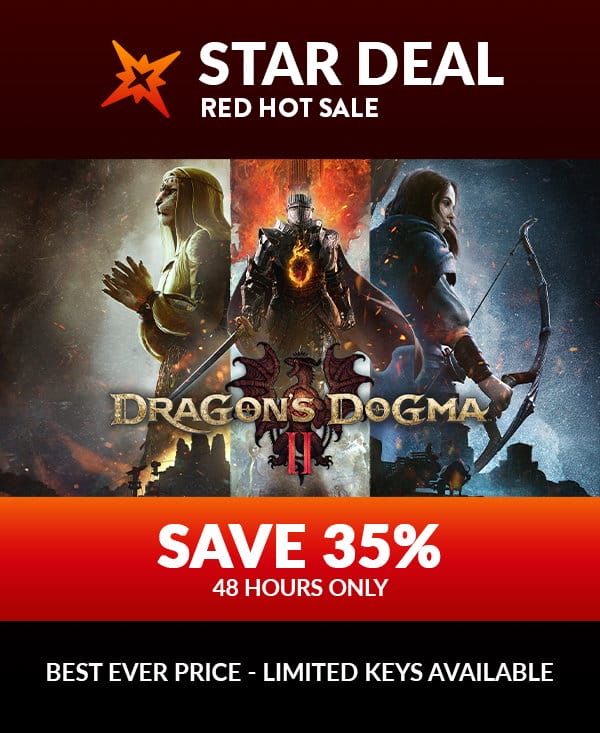 Star Deal! Dragon's Dogma II. Save 35% for the next 48 hours only! Limited keys available