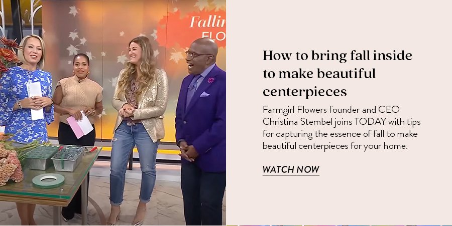 How to bring fall inside to make beautiful centerpieces. Farmgirl Flowers founder and CEO Christina Stembel joins TODAY with tips for capturing the essence of fall to make beautiful centerpieces for your home. WATCH NOW