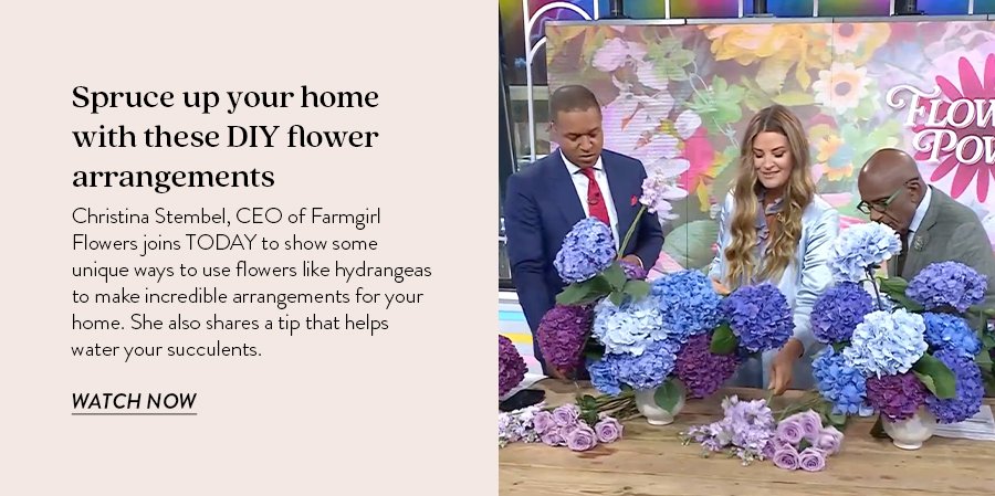 Spruce up your home with these DIY flower arrangements. Christina Stembel, CEO of Farmgirl Flowers joins TODAY to show some unique ways to use flowers like hydrangeas to make incredible arrangements for your home. She also shares a tip that helps water your succulents. WATCH NOW